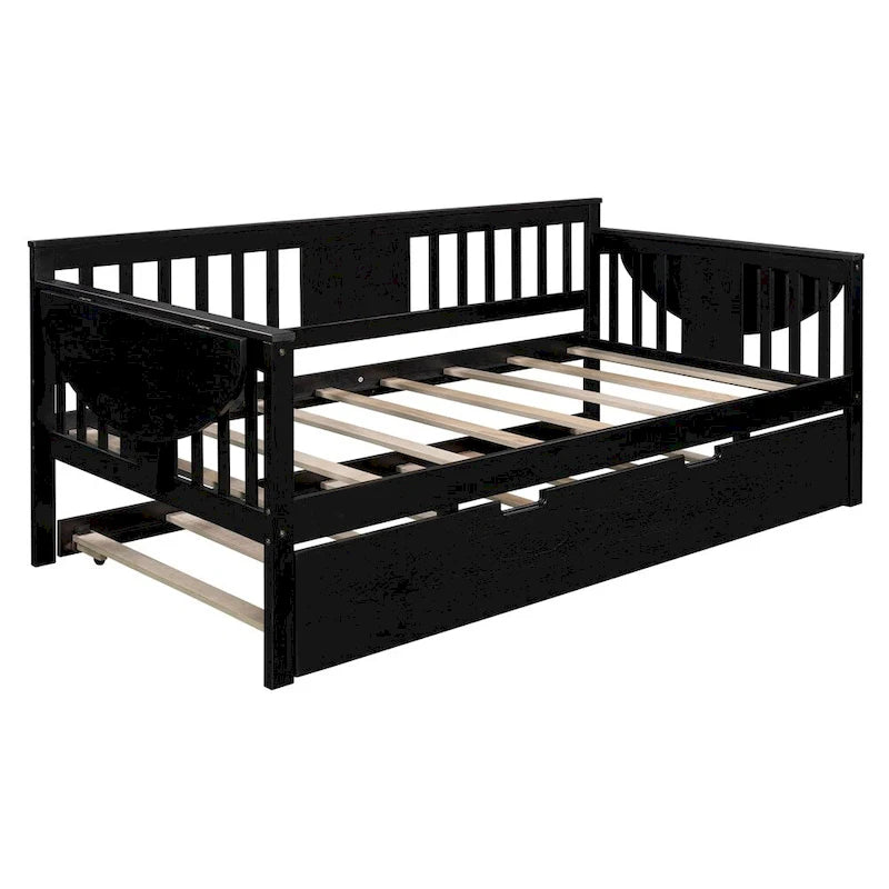 Lit de repos double en bois avec lit gigogne, canapé-lit pour chambre à coucher ou salon