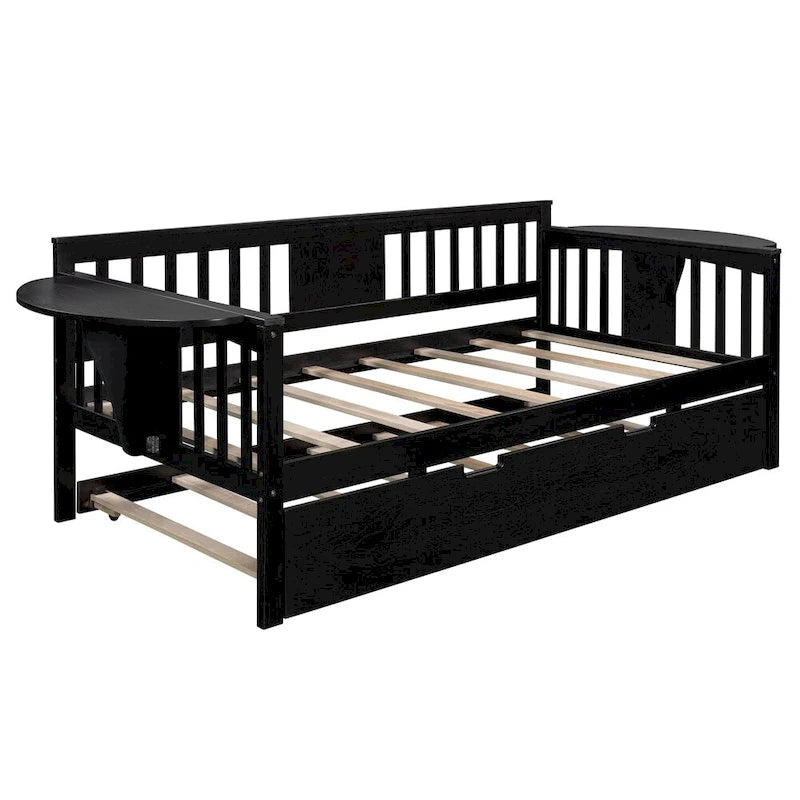 Lit de repos double en bois avec lit gigogne, canapé-lit pour chambre à coucher ou salon