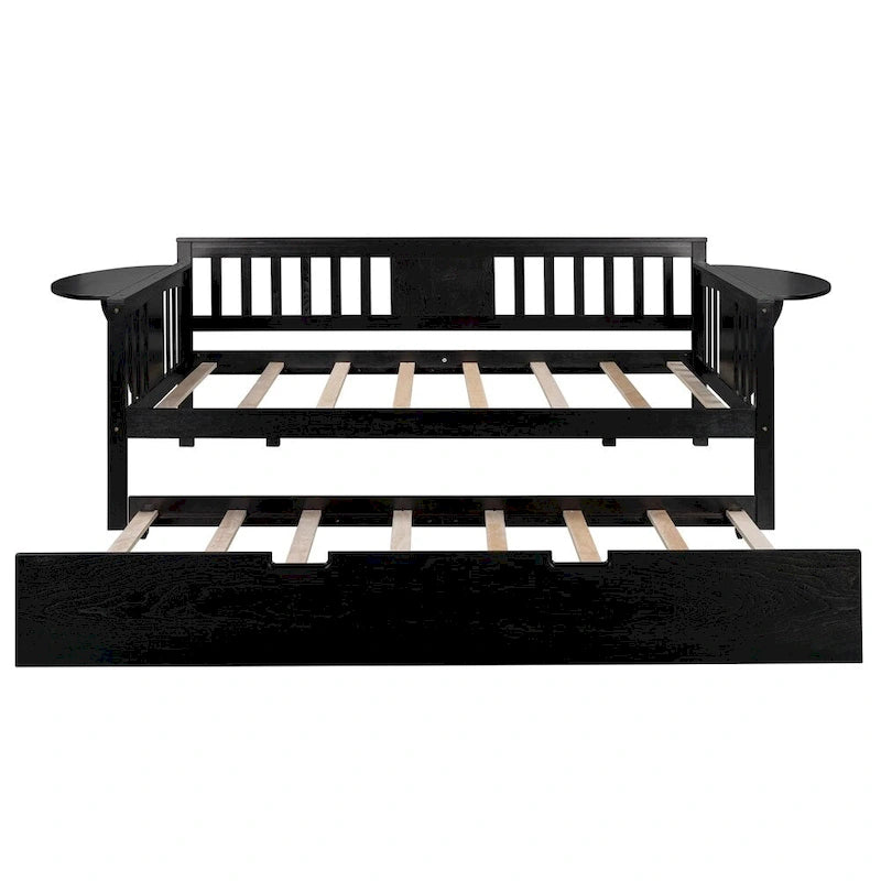 Lit de repos double en bois avec lit gigogne, canapé-lit pour chambre à coucher ou salon