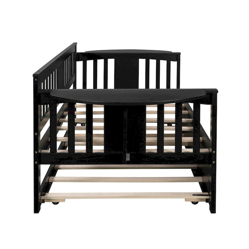 Lit de repos double en bois avec lit gigogne, canapé-lit pour chambre à coucher ou salon