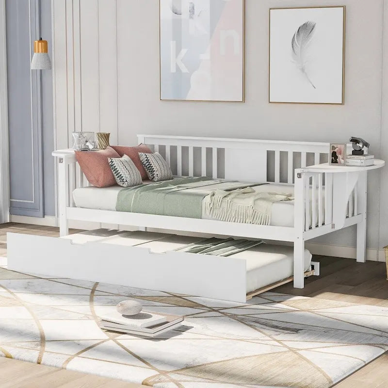 Lit de repos double en bois avec lit gigogne, canapé-lit pour chambre à coucher ou salon