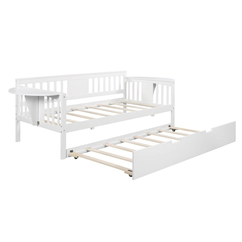 Lit de repos double en bois avec lit gigogne, canapé-lit pour chambre à coucher ou salon