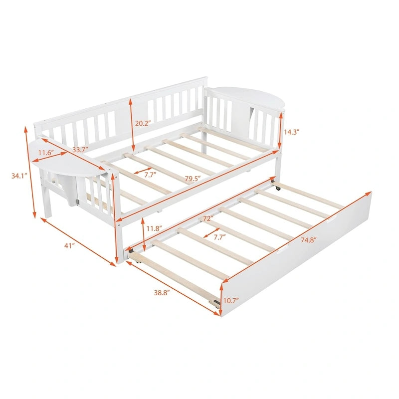 Lit de repos double en bois avec lit gigogne, canapé-lit pour chambre à coucher ou salon