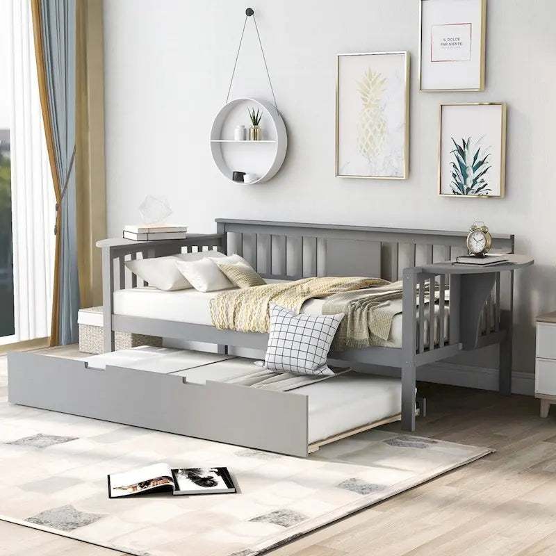 Lit de repos double en bois avec lit gigogne, canapé-lit pour chambre à coucher ou salon