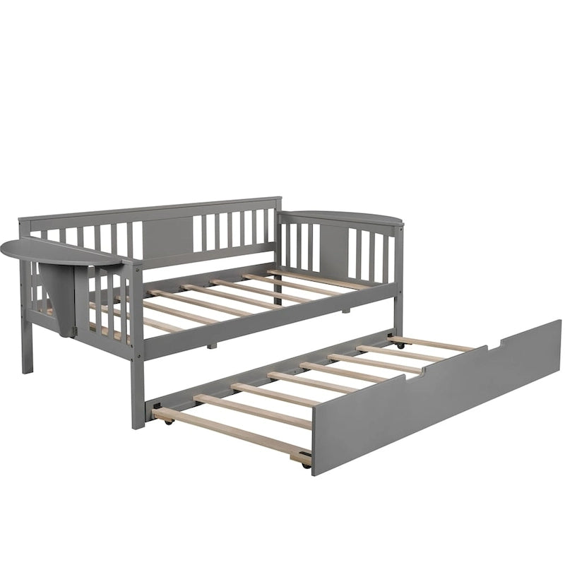 Lit de repos double en bois avec lit gigogne, canapé-lit pour chambre à coucher ou salon