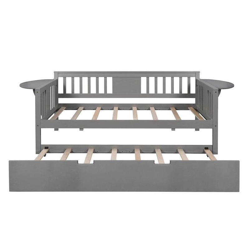 Lit de repos double en bois avec lit gigogne, canapé-lit pour chambre à coucher ou salon