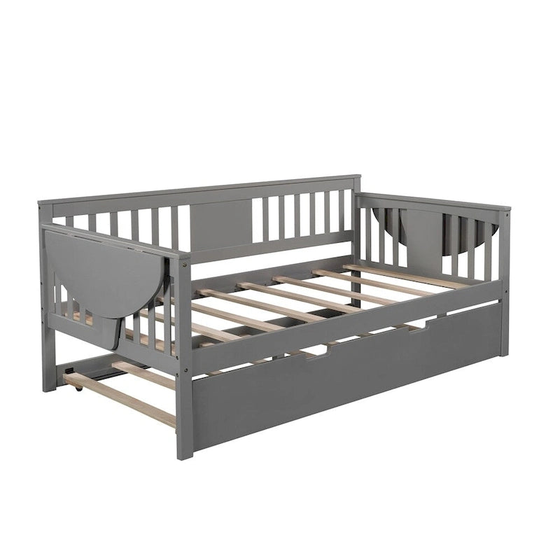 Lit de repos double en bois avec lit gigogne, canapé-lit pour chambre à coucher ou salon