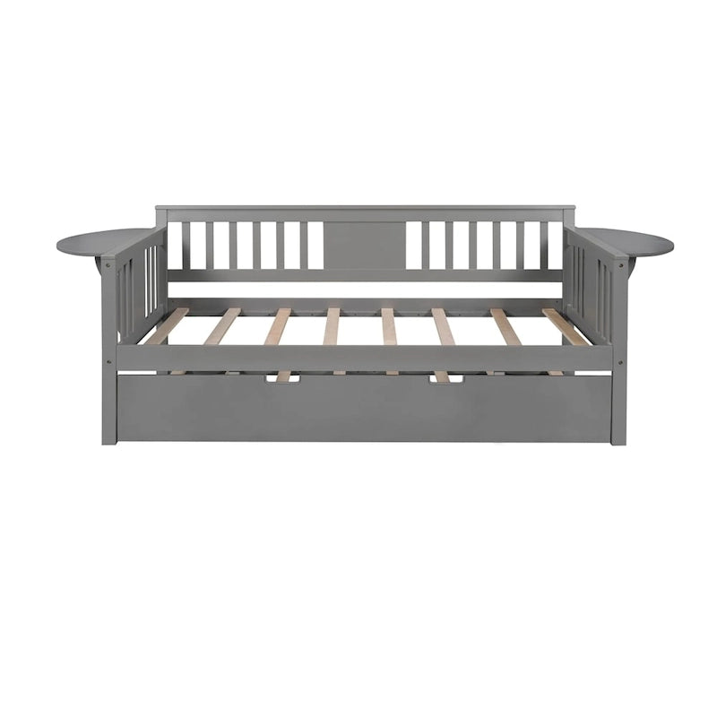 Lit de repos double en bois avec lit gigogne, canapé-lit pour chambre à coucher ou salon