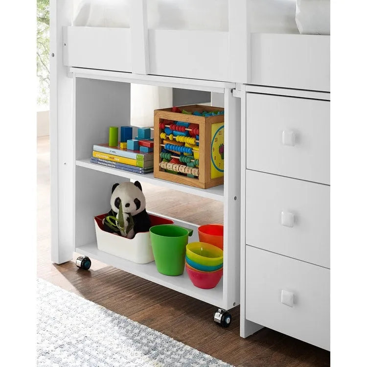 Lit mezzanine jumeau avec bureau, lit mezzanine jumeau bas pour enfants avec rangement, lit mezzanine en pin pour enfants, lit mezzanine jumeau avec armoire