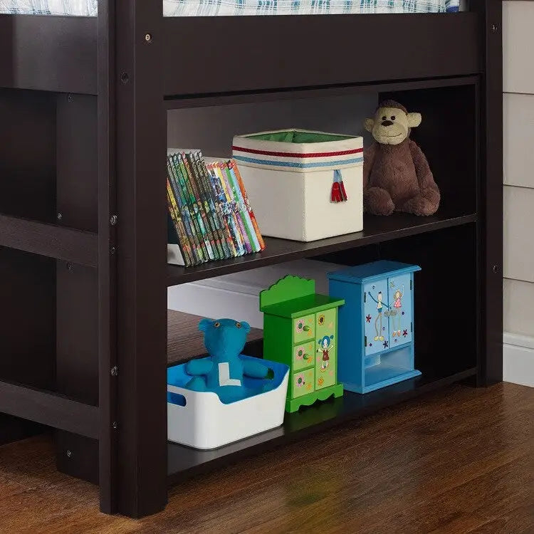 Lit mezzanine jumeau avec bureau, lit mezzanine jumeau bas pour enfants avec rangement, lit mezzanine en pin pour enfants, lit mezzanine jumeau avec armoire