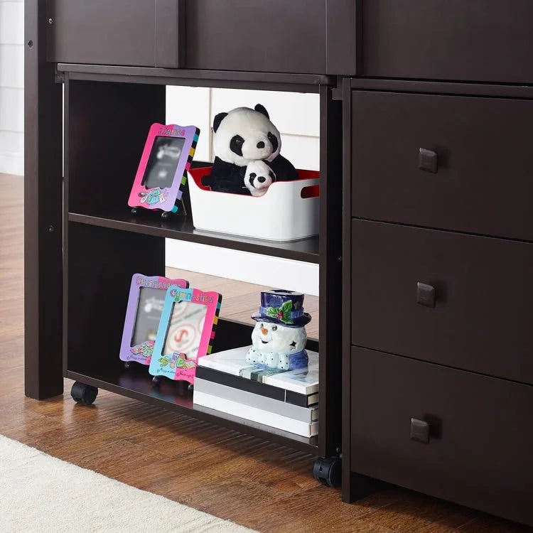 Lit mezzanine jumeau avec bureau, lit mezzanine jumeau bas pour enfants avec rangement, lit mezzanine en pin pour enfants, lit mezzanine jumeau avec armoire