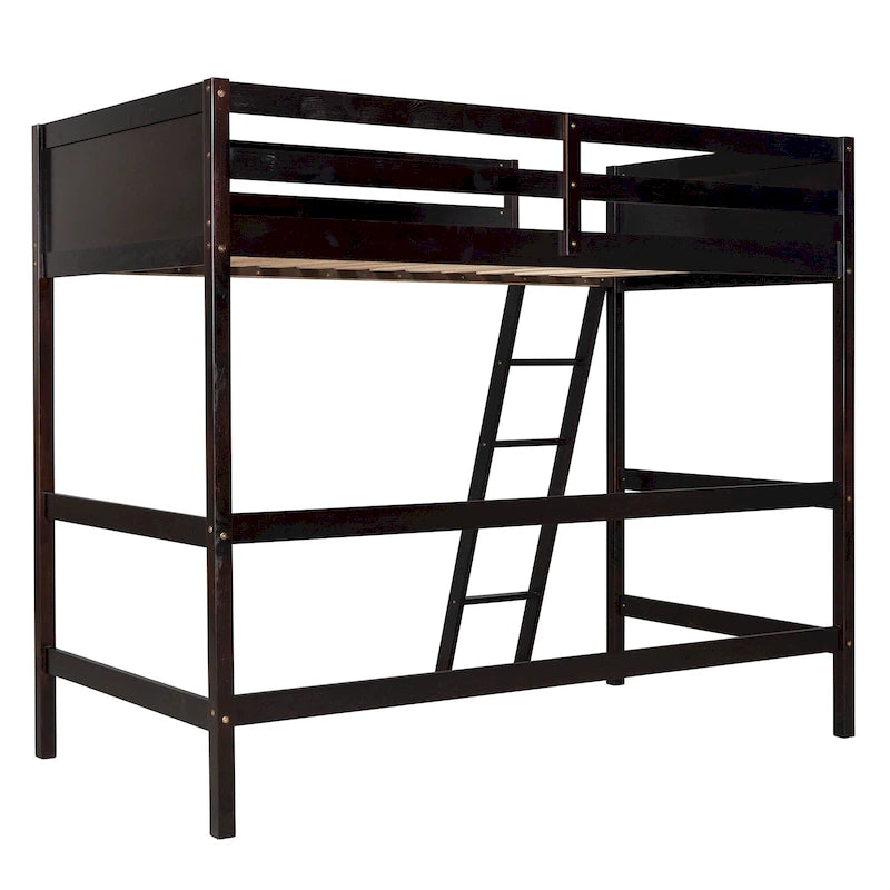 Lit mezzanine double en bois massif avec échelle