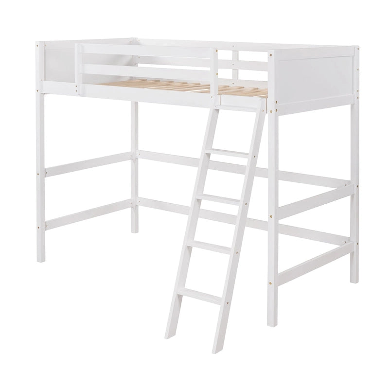 Lit mezzanine double en bois massif avec échelle