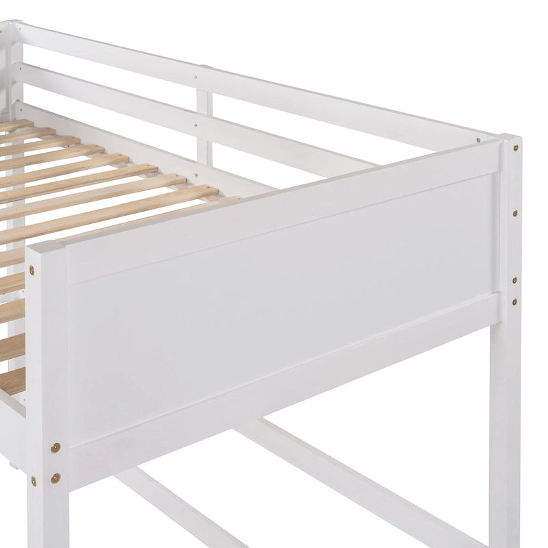 Lit mezzanine double en bois massif avec échelle