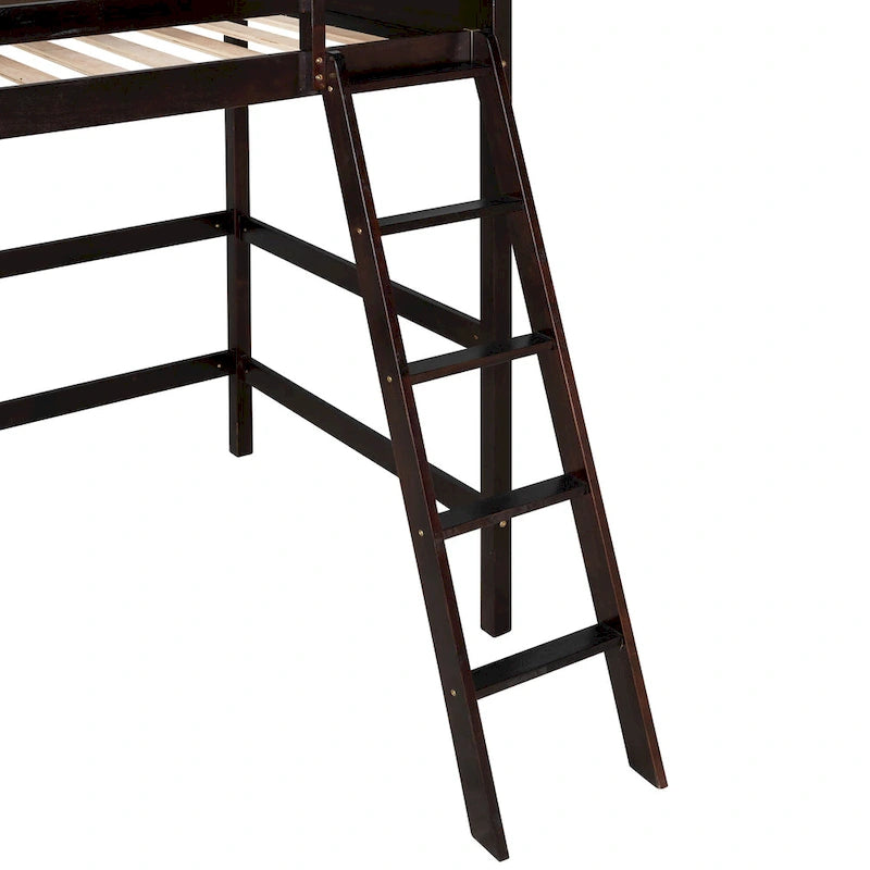 Lit mezzanine double en bois massif avec échelle