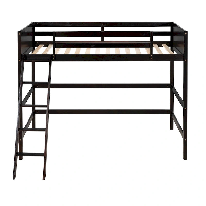 Lit mezzanine double en bois massif avec échelle