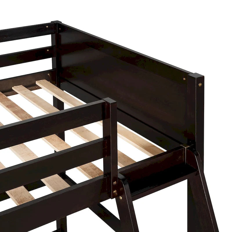 Lit mezzanine double en bois massif avec échelle