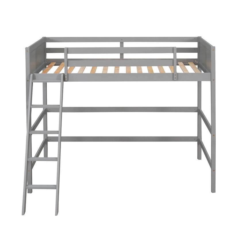 Lit mezzanine double en bois massif avec échelle