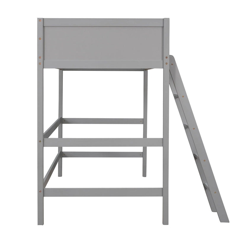 Lit mezzanine double en bois massif avec échelle