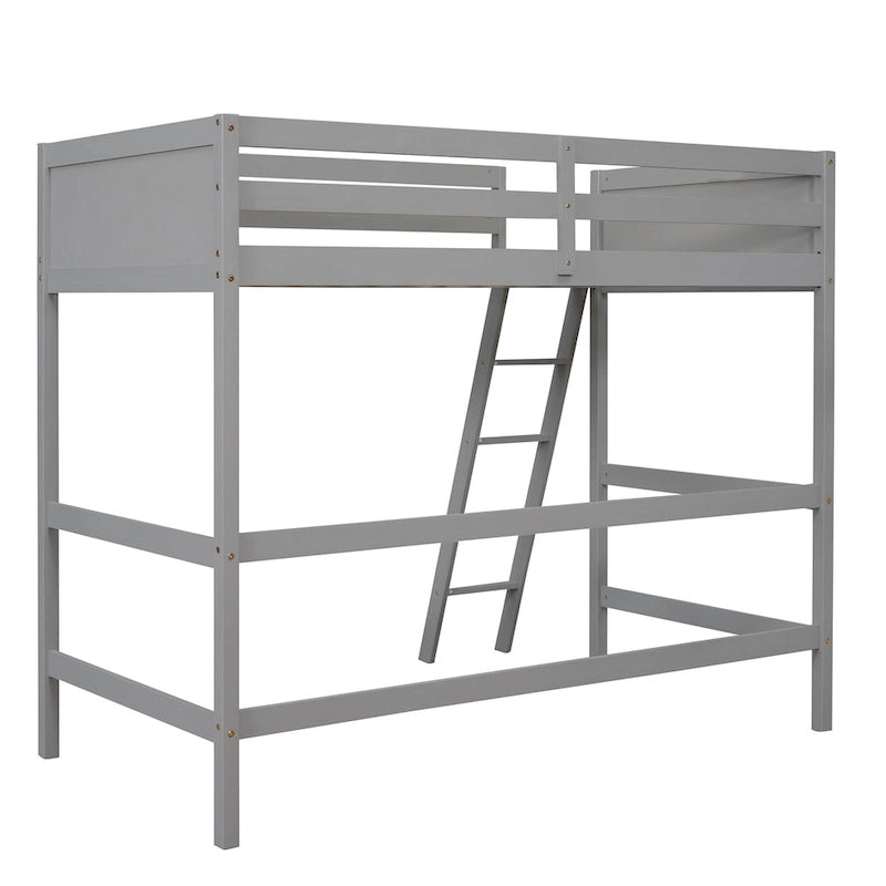 Lit mezzanine double en bois massif avec échelle