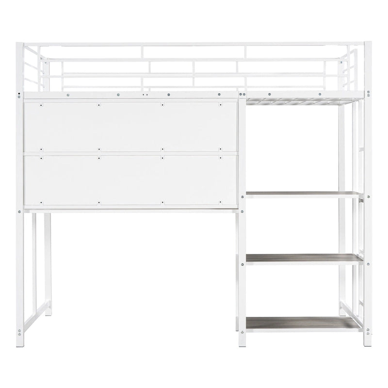Lit mezzanine en métal avec 3 étagères et échelle