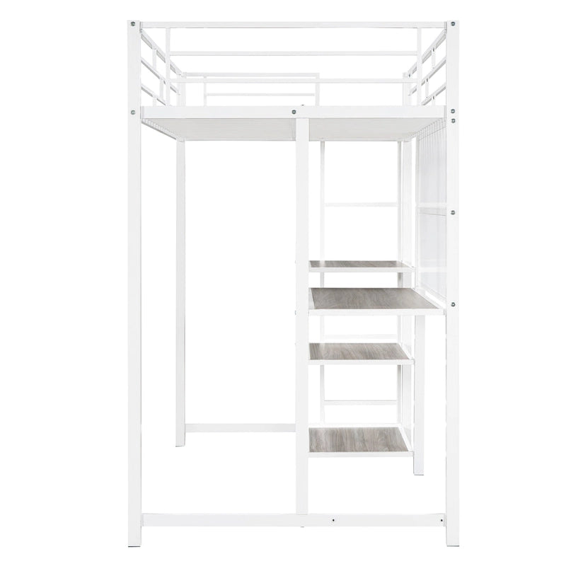 Lit mezzanine en métal avec 3 étagères et échelle