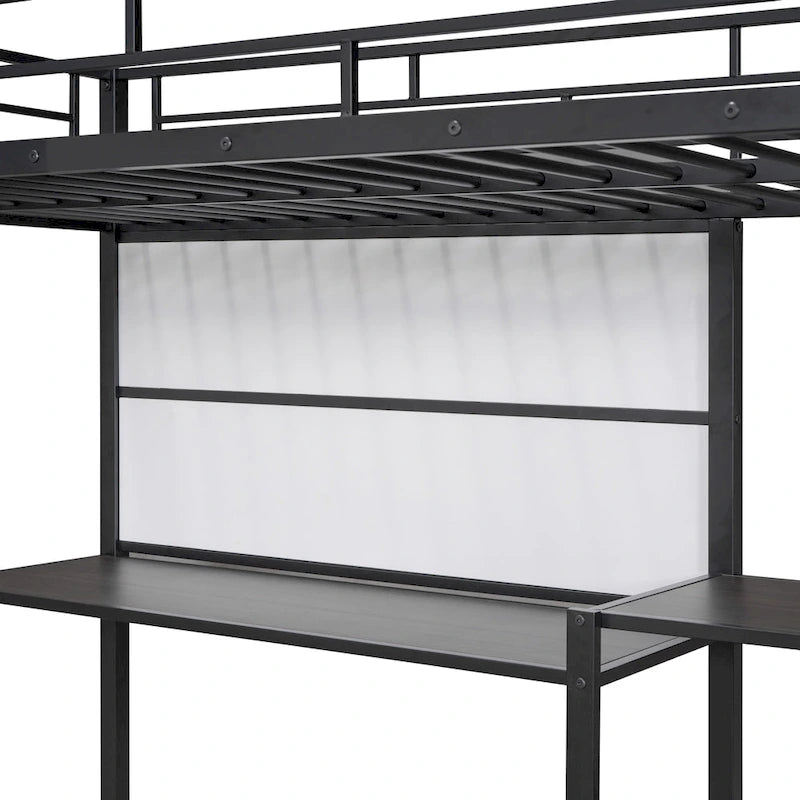 Lit mezzanine en métal avec 3 étagères et échelle