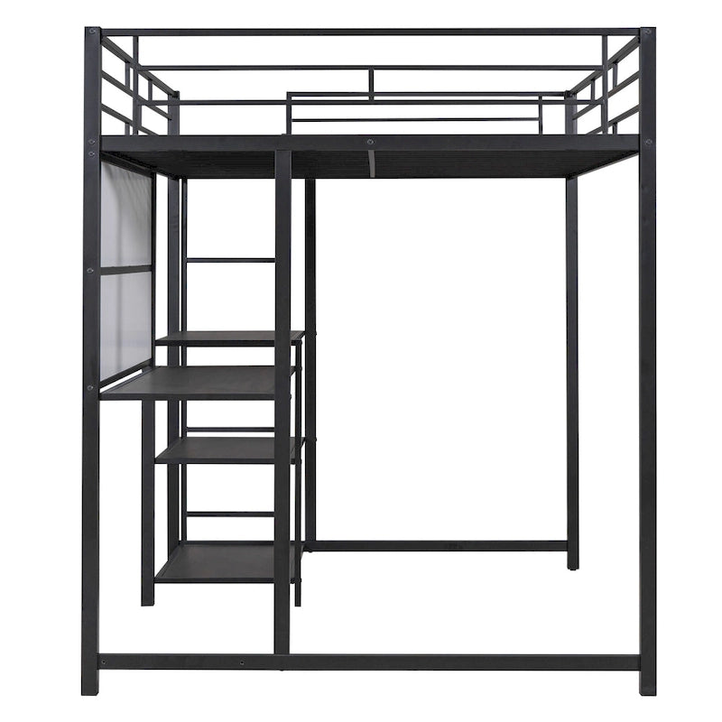 Lit mezzanine en métal avec 3 étagères et échelle
