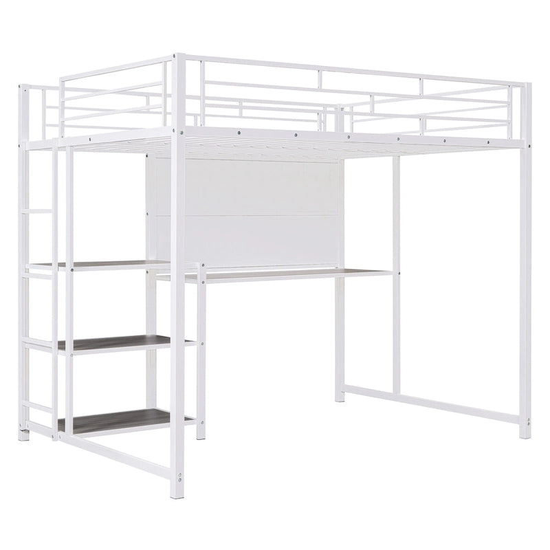 Lit mezzanine en métal avec 3 étagères et échelle