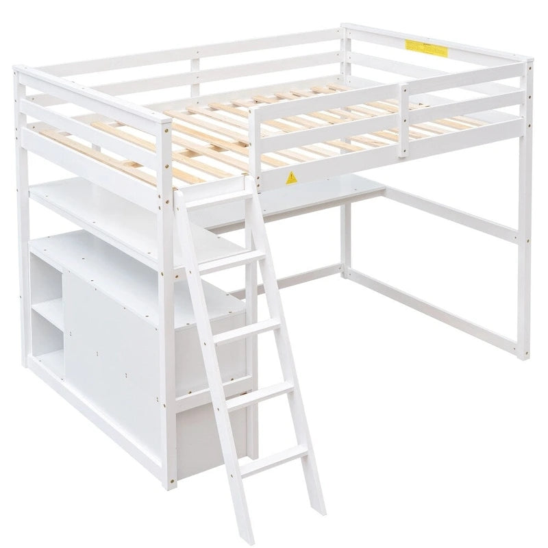 Lit mezzanine grand format avec bureau et étagères