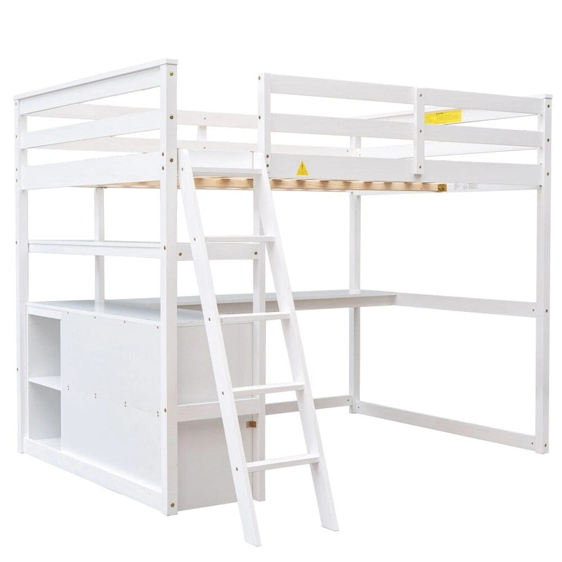 Lit mezzanine grand format avec bureau et étagères