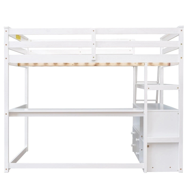 Lit mezzanine grand format avec bureau et étagères