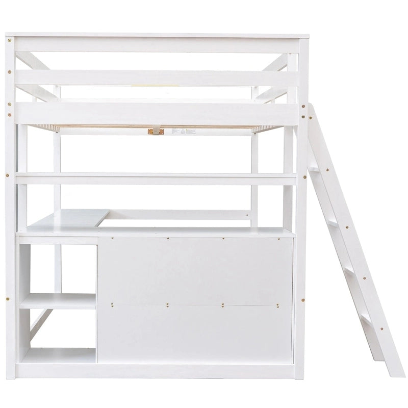 Lit mezzanine grand format avec bureau et étagères
