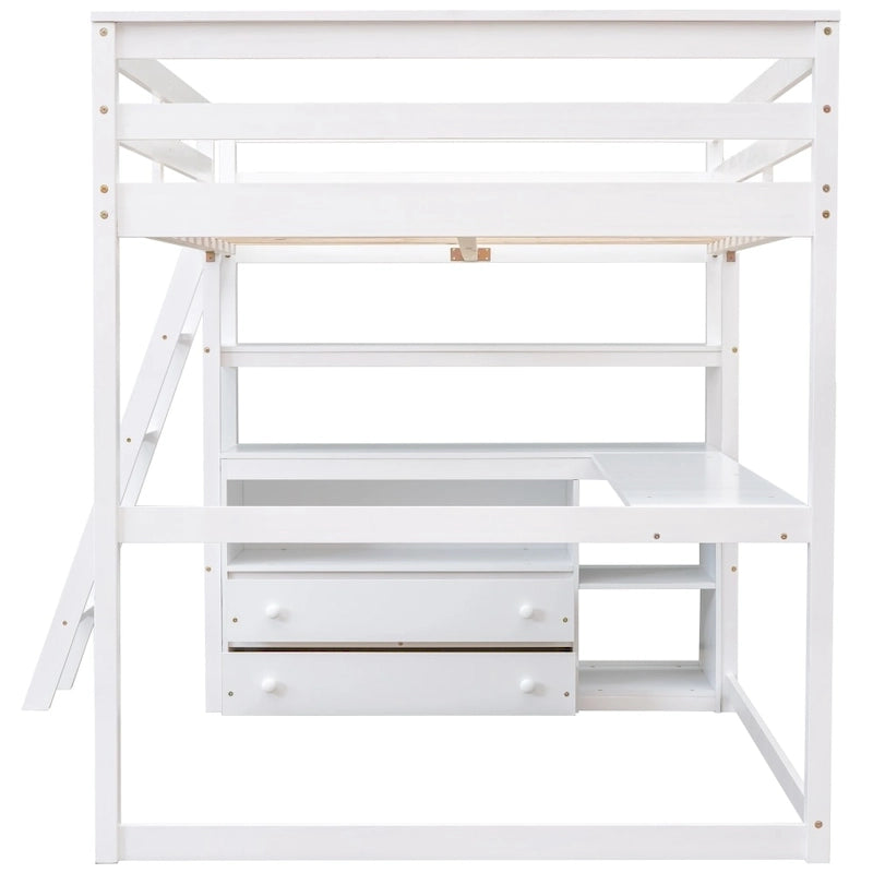 Lit mezzanine grand format avec bureau et étagères