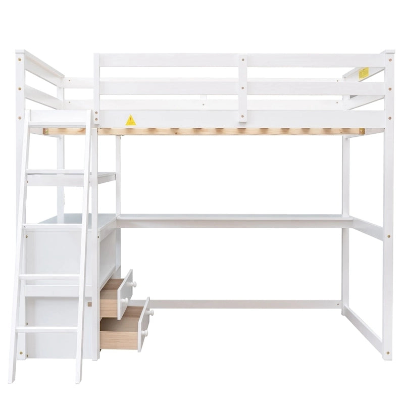 Lit mezzanine grand format avec bureau et étagères