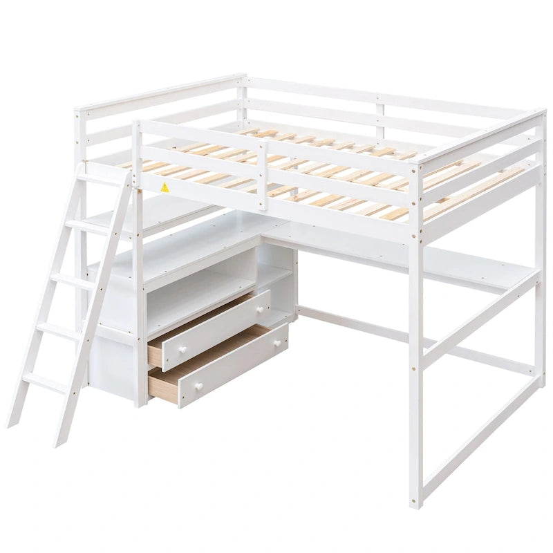 Lit mezzanine grand format avec bureau et étagères