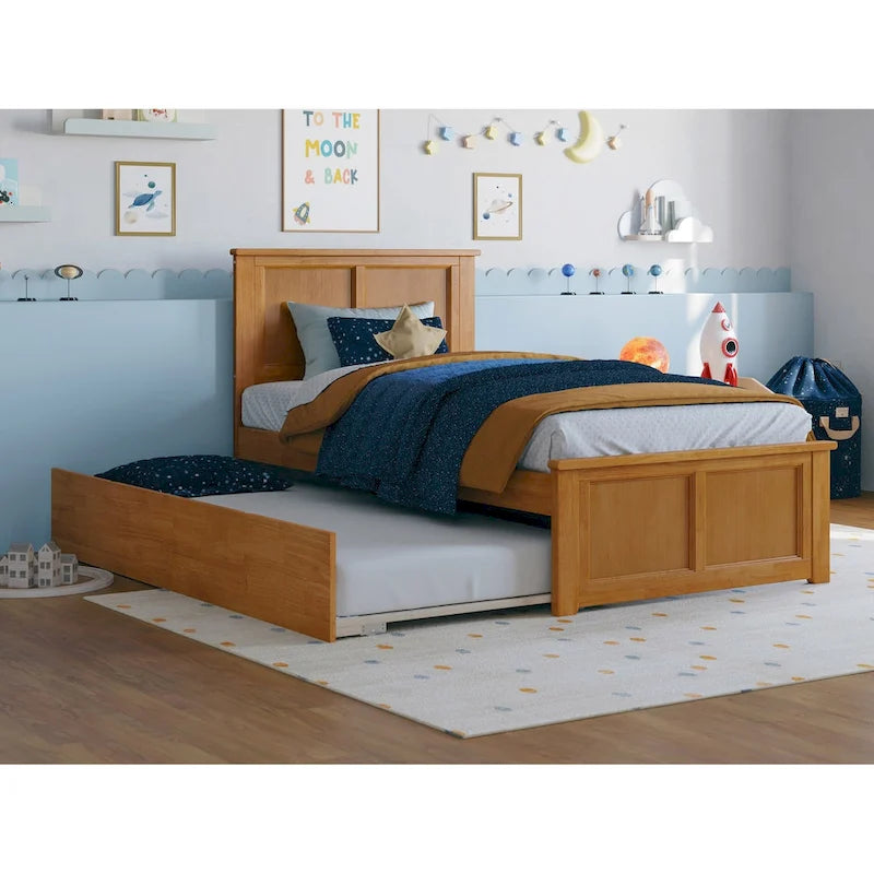Lit plateforme avec pied de lit assorti et lit gigogne double