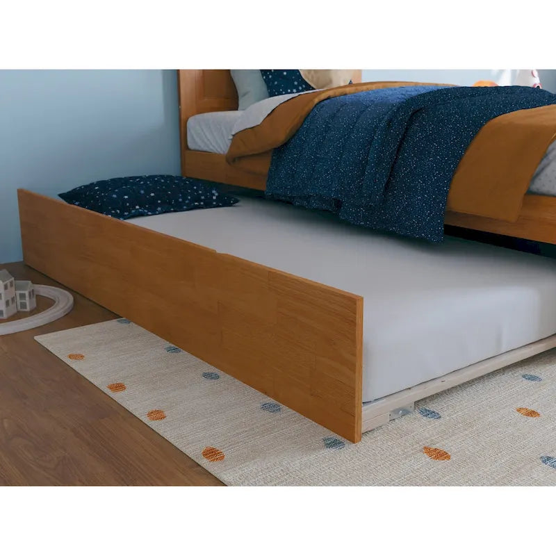 Lit plateforme avec pied de lit assorti et lit gigogne double