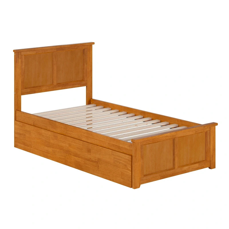 Lit plateforme avec pied de lit assorti et lit gigogne double