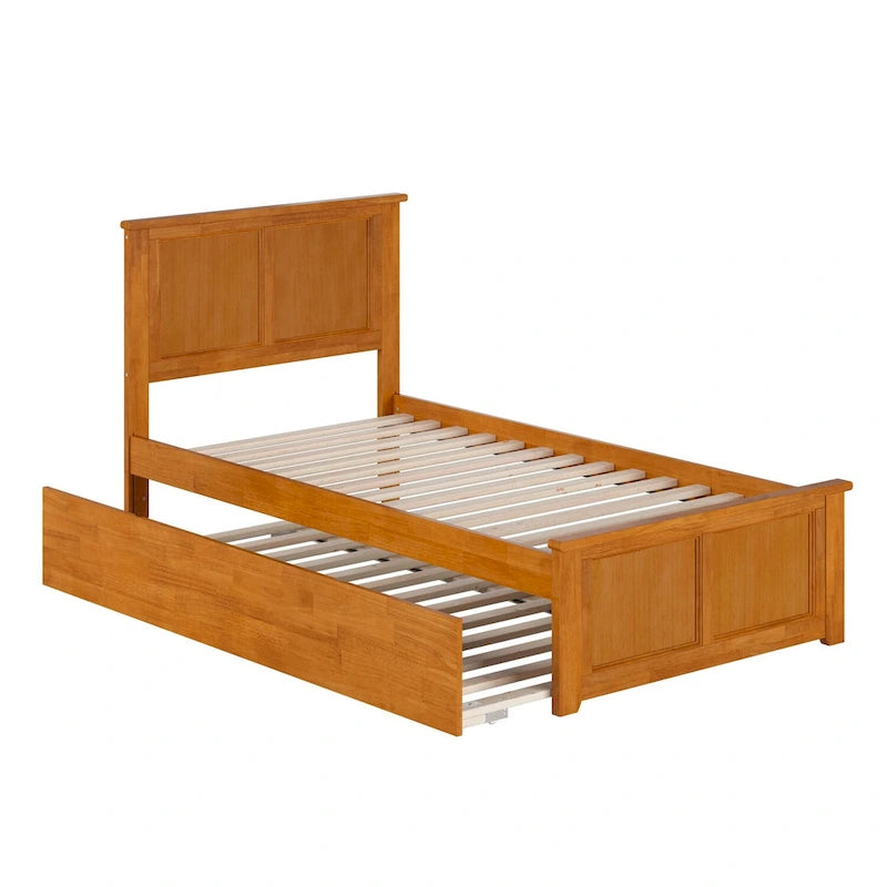 Lit plateforme avec pied de lit assorti et lit gigogne double