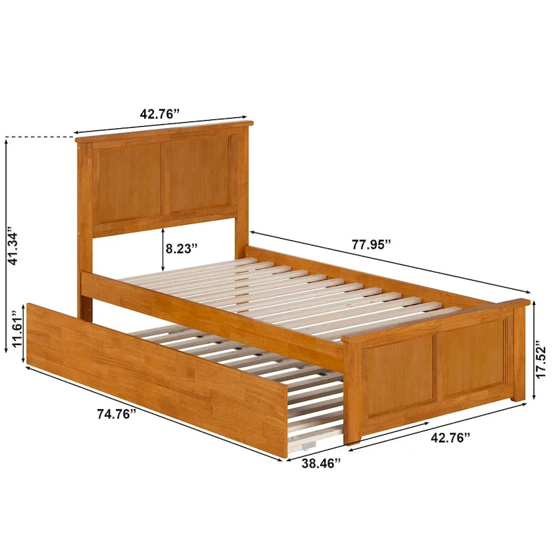 Lit plateforme avec pied de lit assorti et lit gigogne double