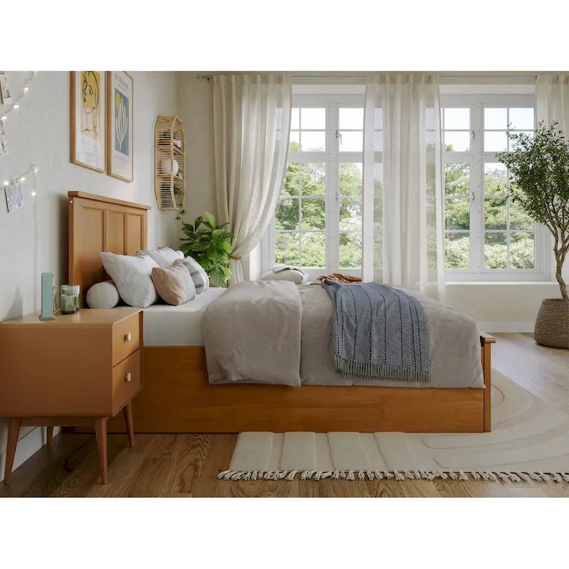 Lit plateforme avec pied de lit assorti et lit gigogne double
