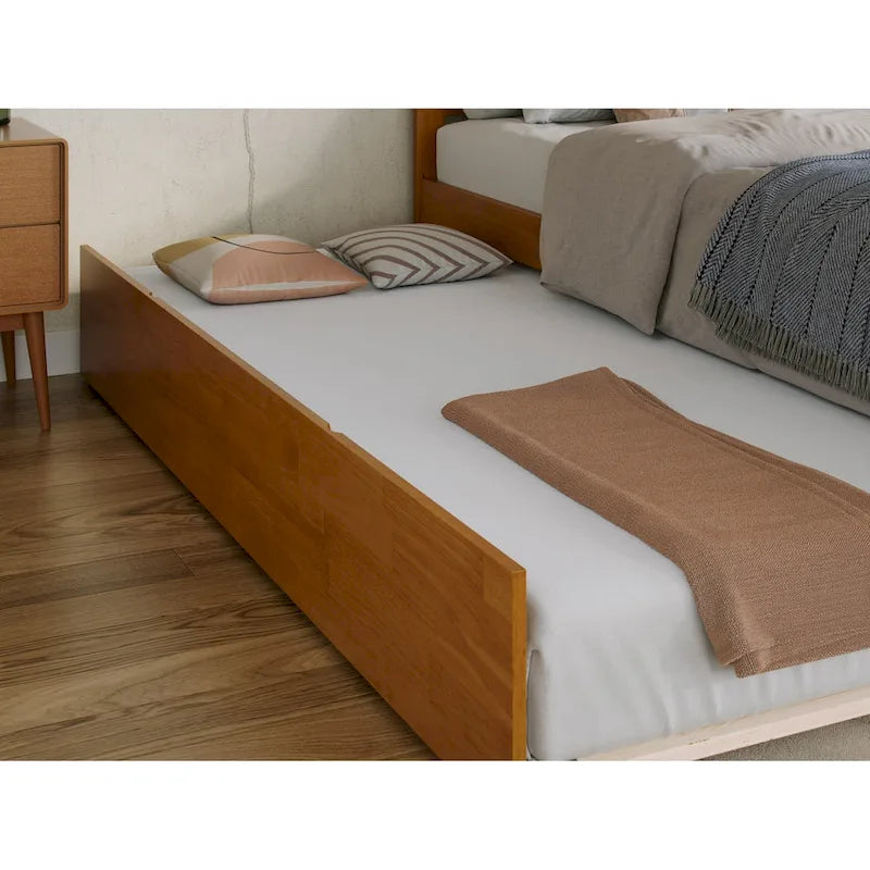 Lit plateforme avec pied de lit assorti et lit gigogne double