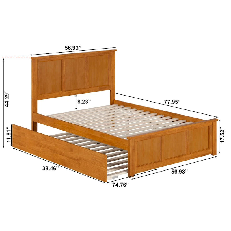 Lit plateforme avec pied de lit assorti et lit gigogne double
