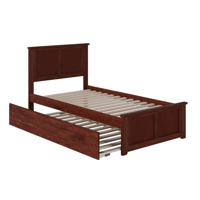 Lit plateforme avec pied de lit assorti et lit gigogne double