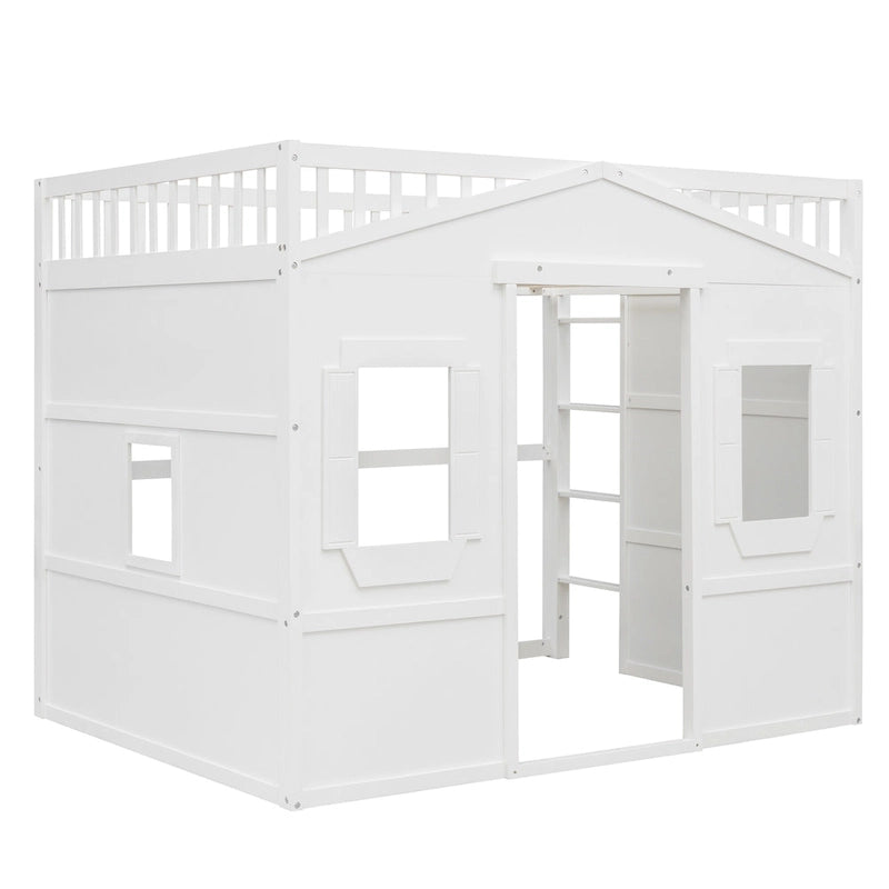 Lit cabane pleine grandeur avec échelle - gris