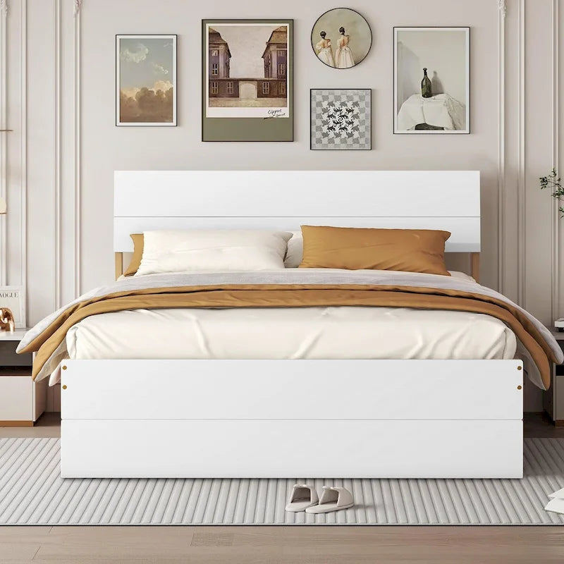 Cadre de lit plateforme en bois double de style ferme moderne avec lit gigogne simple