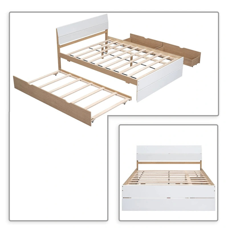 Cadre de lit plateforme en bois double de style ferme moderne avec lit gigogne simple