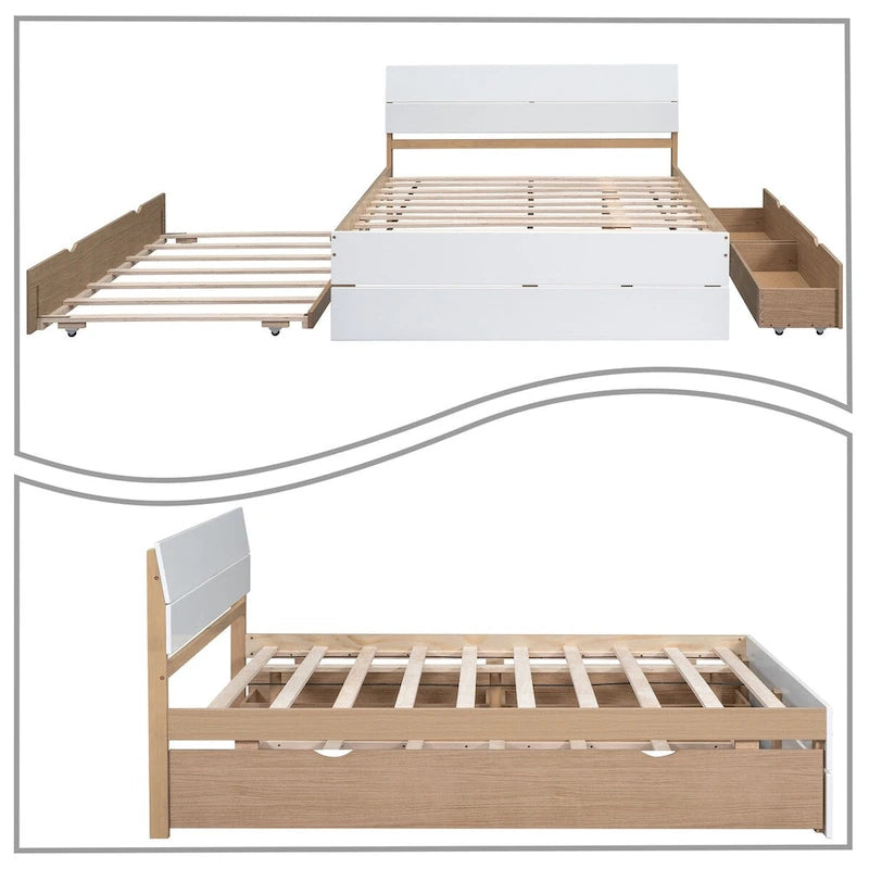 Cadre de lit plateforme en bois double de style ferme moderne avec lit gigogne simple
