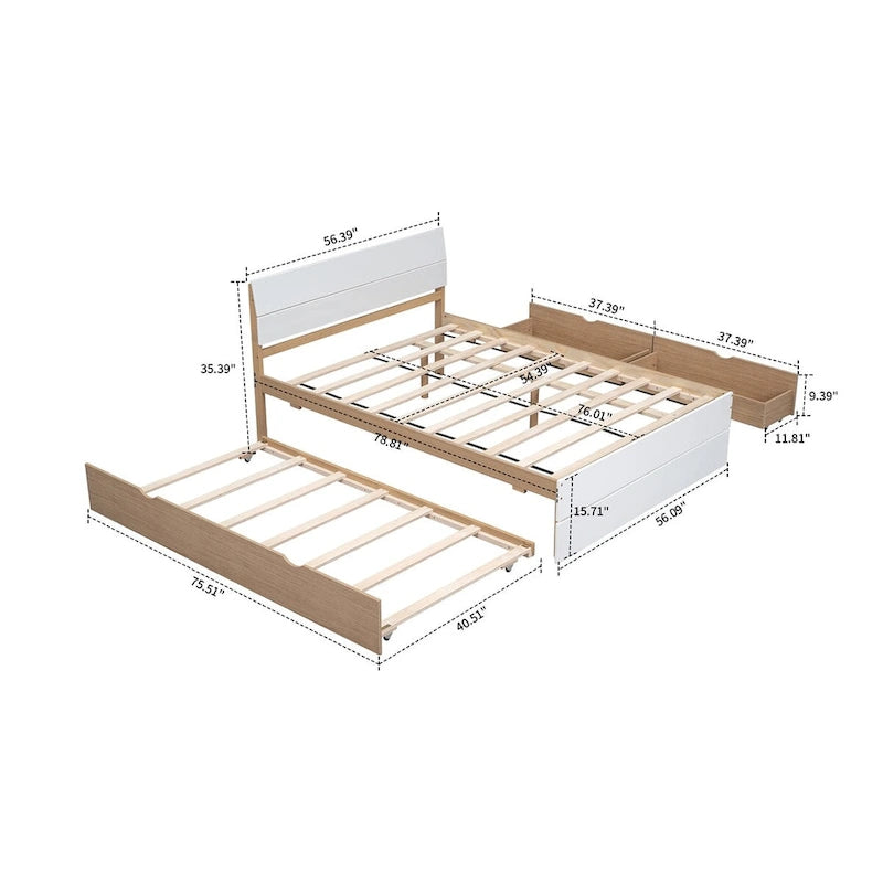 Cadre de lit plateforme en bois double de style ferme moderne avec lit gigogne simple